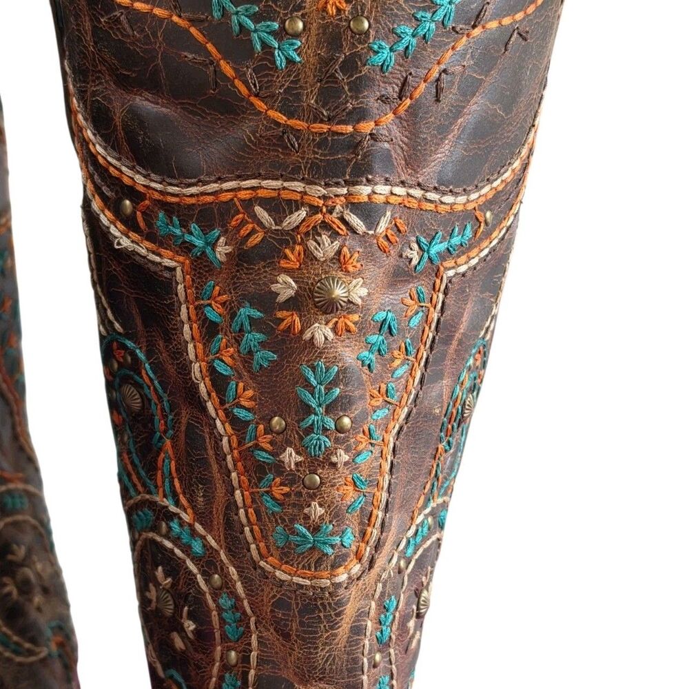 Corral Western Boots Size 8M Brown Embroidered Steer Head Square Toe Comfort - Picture 2 of 12